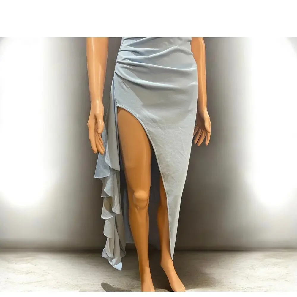 Lucy In The Sky Strapless High Split Blue Maxi Dress Size XXS